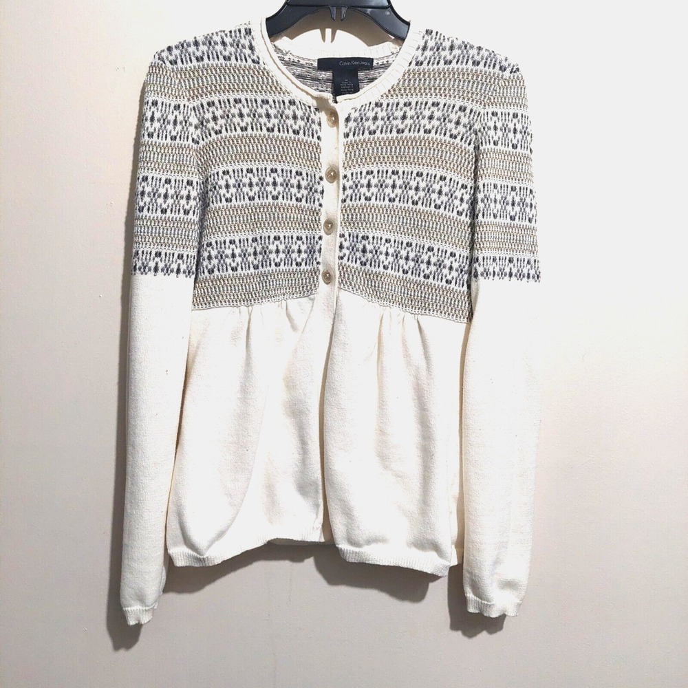 Calvin Klein Jeans Womens 4 Button Cardigan M Sweater Soft Long Sleeves Cotton